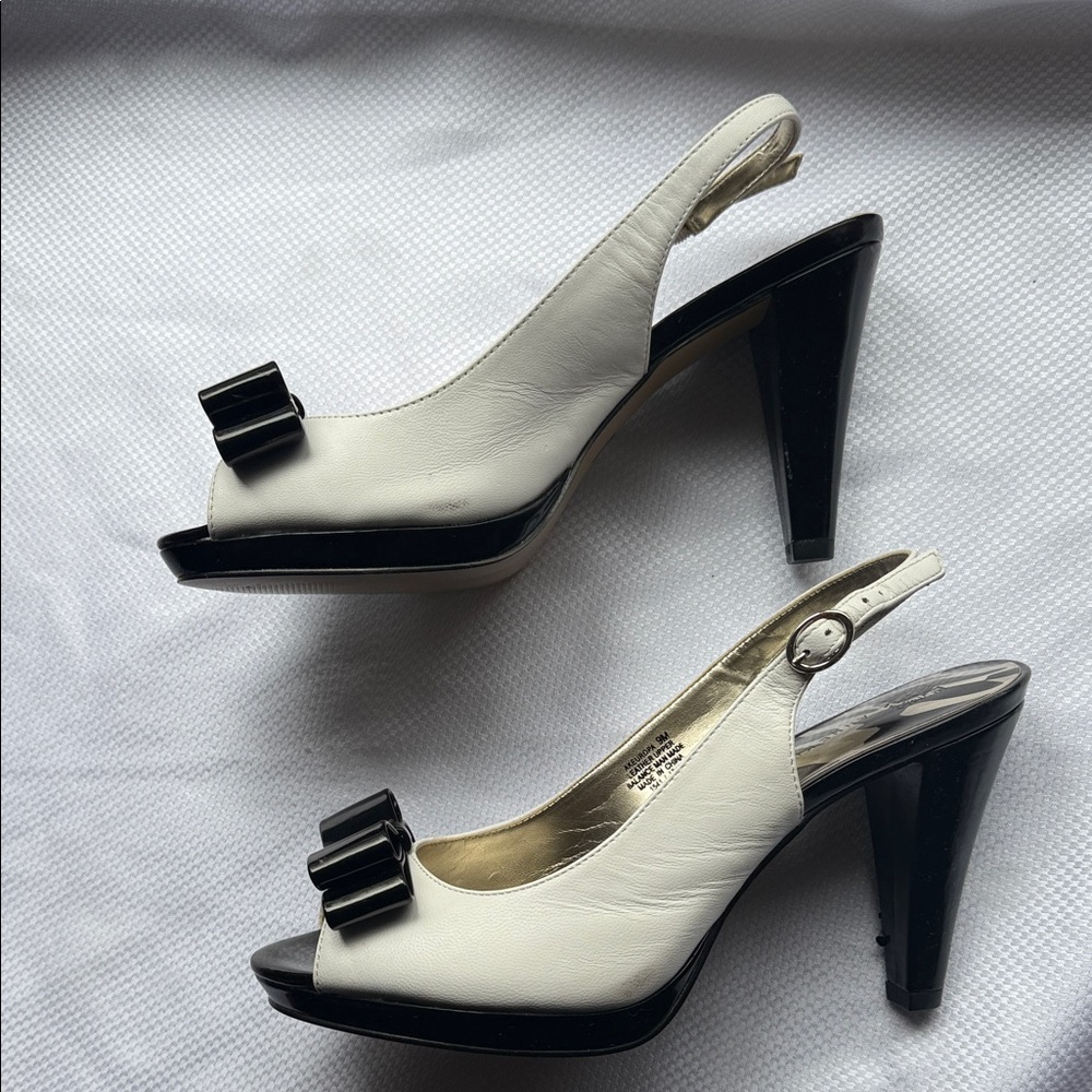 Black and White Anne Klein Slingback Leather Heels - Size 9